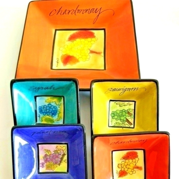 Oenophilia Wine Grapes Dipping Dishes Ceramic Serving Set of 5 - Picture 1 of 4